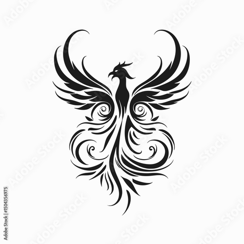 Phoenix bird wings fire mythology rebirth tattoo design vector illustration graphic art abstract symbol