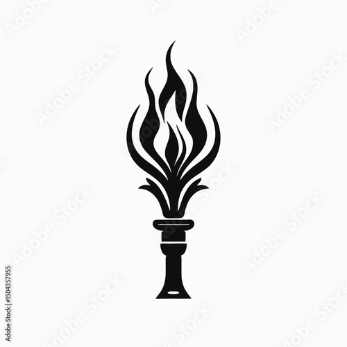 Torch flame fire light burn hot heat bright symbol black silhouette design element graphic illustration