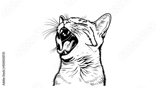 Cat expressing joy with a big yawn in a playful and whimsical style