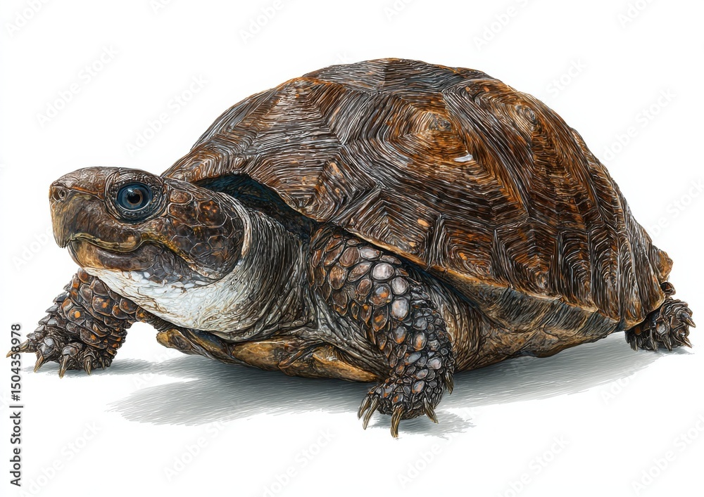 Fototapeta premium Detailed Turtle Illustration on White Background, Symbolizing Longevity and Environmental Conservation for Educational Materials and Nature Publications : Generative AI