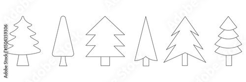 Collection of Tree and Forest Related Line Icons. Editable Stroke for Design, Web Sites, Apps, Cards.  Set includes icons as modern tree decoration with star, new year tree with garland and eps 10