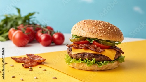 Fresh grilled burger with cheddar cheese