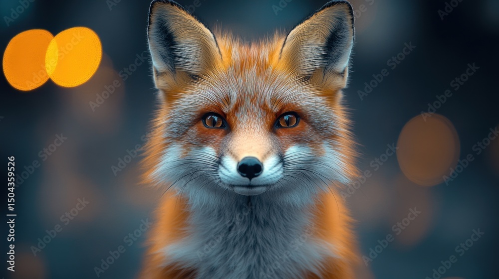 Fototapeta premium Close-up portrait of a red fox with bokeh background.