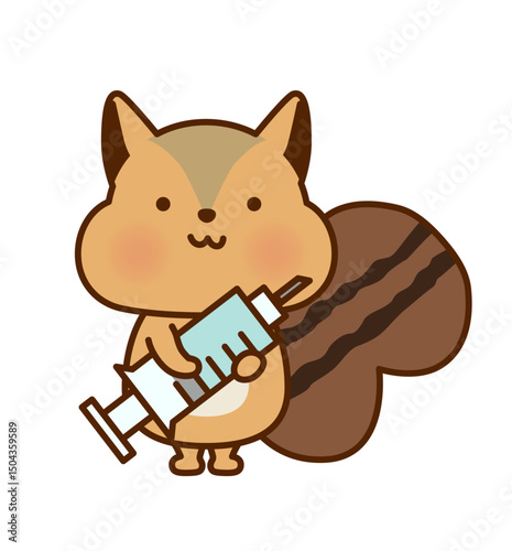 注射器を持ったかわいいリスのイラスト