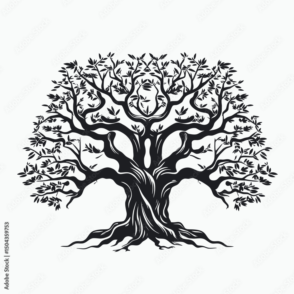 Obraz premium Tree vector illustration silhouette nature plant forest graphic design element art black isolated drawing