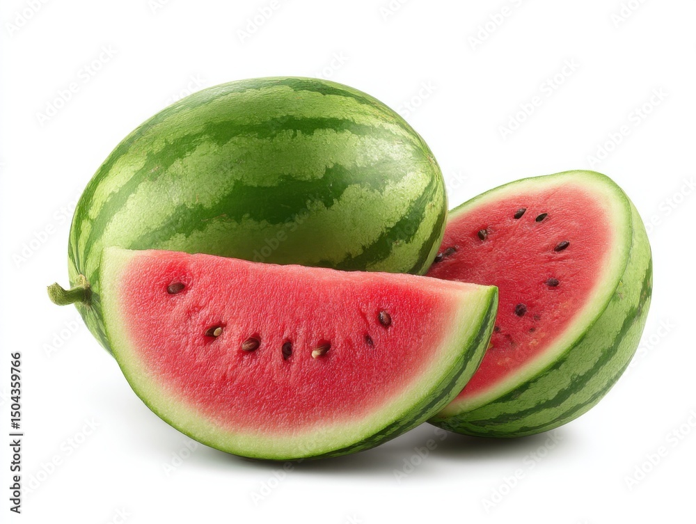 Fresh Watermelon Slices on White Background, Showcasing Summer Refreshment and Healthy Eating for Food Bloggers and Recipe Developers : Generative AI Fresh Watermelon Slices on White Background, Showcasing Summer Refreshment and Healthy Eating for Food Bloggers and Recipe Developers : Generative AI