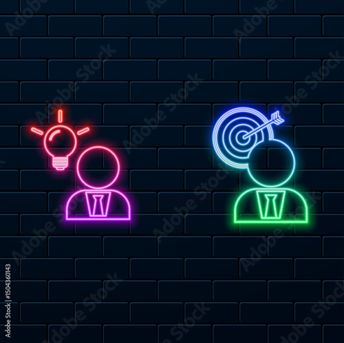 Target audience person icon find target people search icon. neon style. target customers, business target, target market, objective, financial target icon