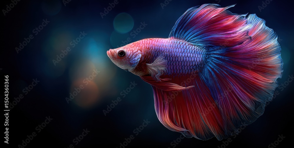 Fototapeta premium Vibrant Betta Fish Swimming Gracefully in Aquarium, Symbolizing Beauty and Creative Inspiration for Aquatic Life Enthusiasts : Generative AI