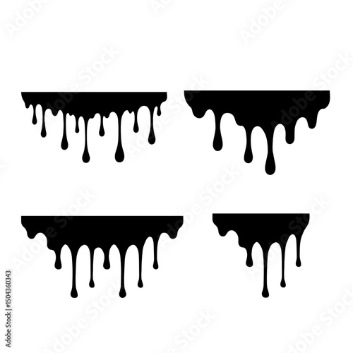 Dripping black oil stain, liquid drop or paint vector ink silhouette. EPS 10