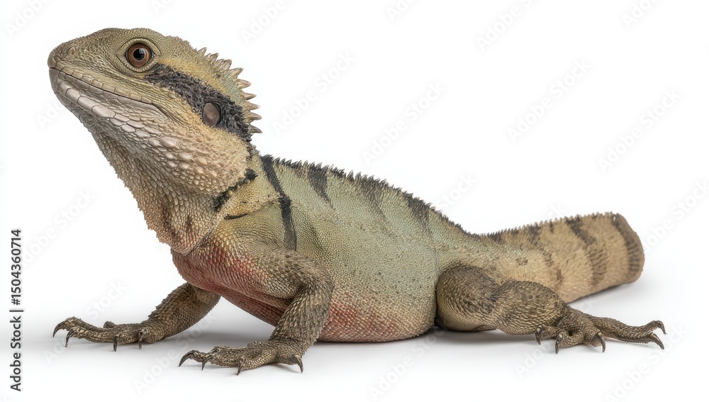 Obraz premium Chinese Water Dragon on White Background, Symbolizing Reptile Conservation and Exotic Pets, Ideal for Educational Material : Generative AI