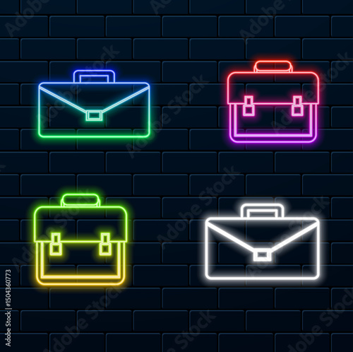 vector portfolio icon. business concept. flat style. vector illustration for design, web, infographic. .Business symbol. Folder icon set. neon suitcase. neon style.