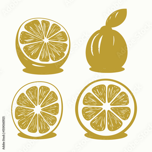 Lemon citrus fruit yellow slice sour fresh healthy food vitamin c juicy organic vector illustration design silhouette