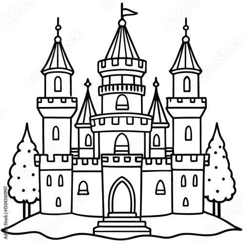 Castle line art for coloring page
