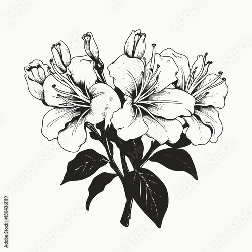 Black and white flower illustration botanical drawing floral art line art blossom plant garden nature bloom petal silhouette