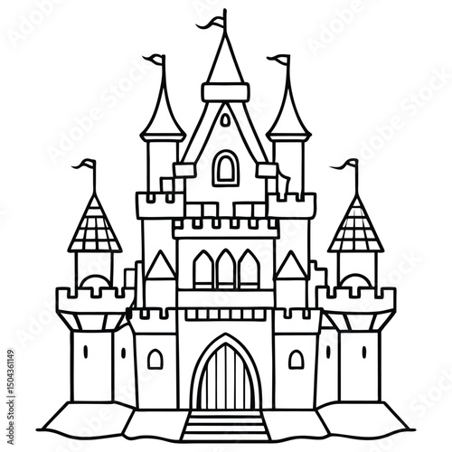 Castle line art for coloring page