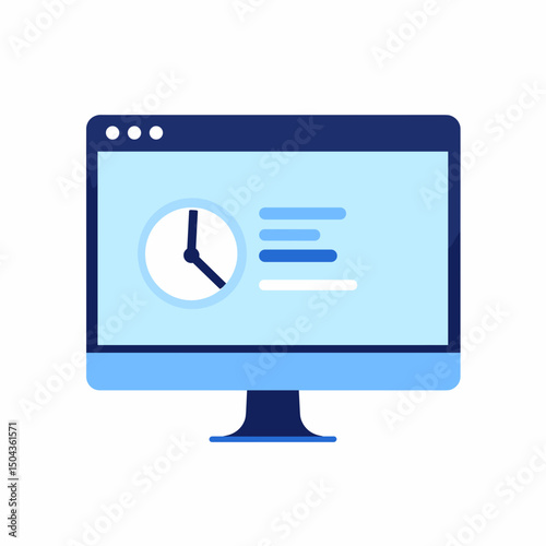 Computer monitor displaying time and task list in blue tones  
