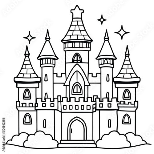 Castle line art for coloring page