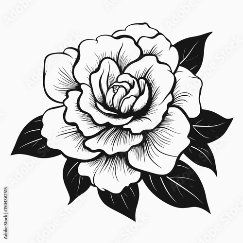 Rose flower floral botanical drawing illustration vector design art outline blossom bloom petal leaf nature silhouette