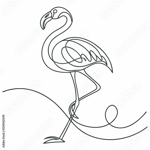 Elegant flamingo vector illustration in continuous line art style silhouette