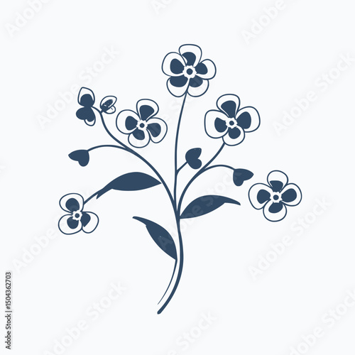 Forget me not flower vector illustration blue flowers floral design botanical art drawing spring bloom silhouette