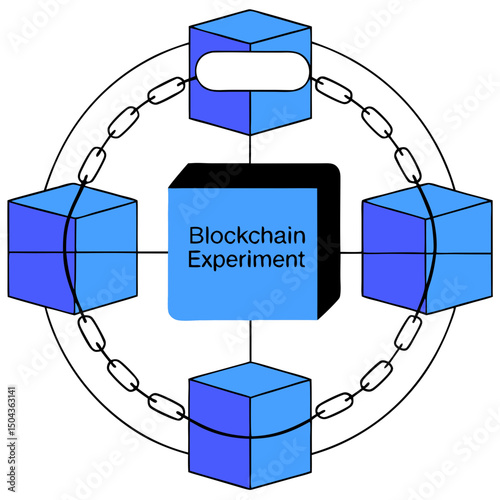 Blockchain experiment, innovative design, illustrating financial processes as a laboratory metaphor