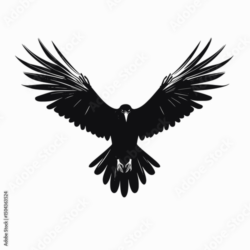Black raven crow bird flying wings spread silhouette art illustration design graphic animal wildlife nature dark