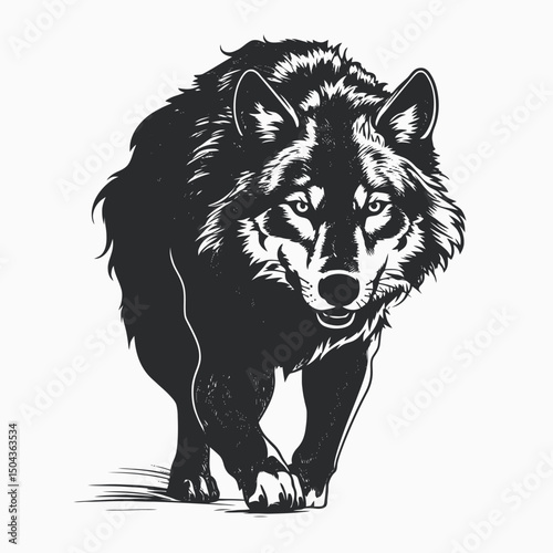Wolf animal canine predator mammal wildlife nature forest wild hunter black white illustration art drawing silhouette