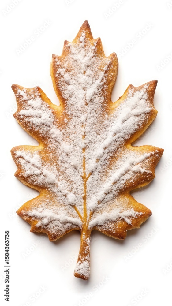 Fototapeta premium Leaf Shaped Cookie with Powdered Sugar on White