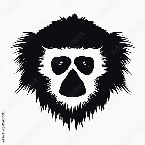 Black white gibbon ape monkey primate wildlife animal mammal face eyes illustration cartoon drawing art silhouette