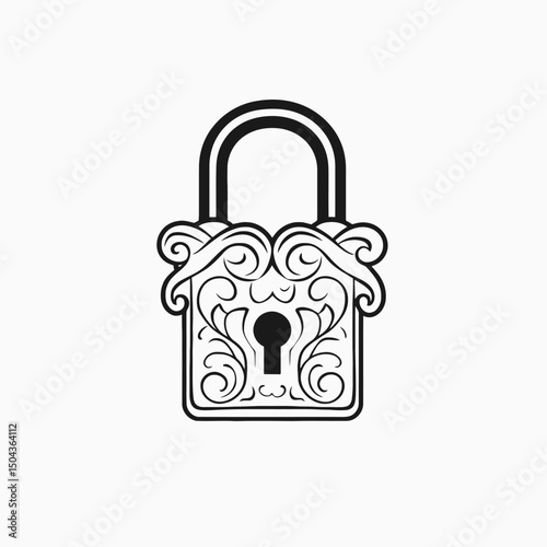 Ornate security lock vector illustration vintage padlock design decorative protection element safety symbol icon silhouette