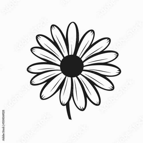 Black and white daisy flower vector illustration botanical floral design nature spring summer garden blossom bloom silhouette