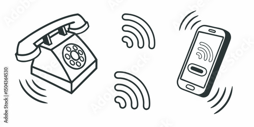 Phone evolution from rotary dial to smart device with wireless connection