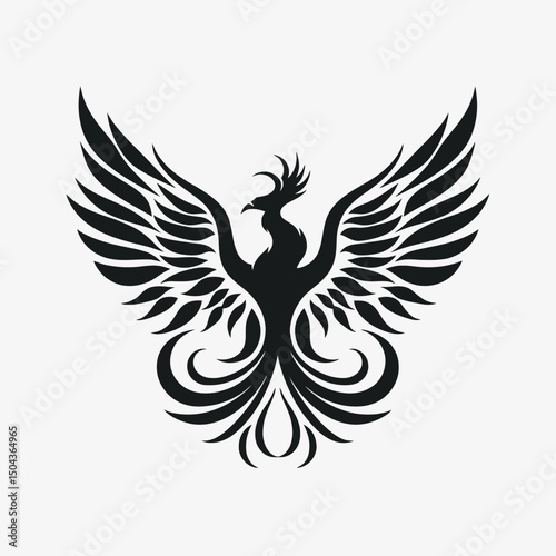 Phoenix bird wings black white art design illustration tattoo symbol mythology graphic reborn fire emblem silhouette