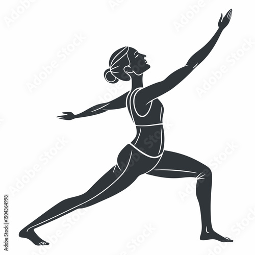 Woman in warrior two pose yoga silhouette vector illustration