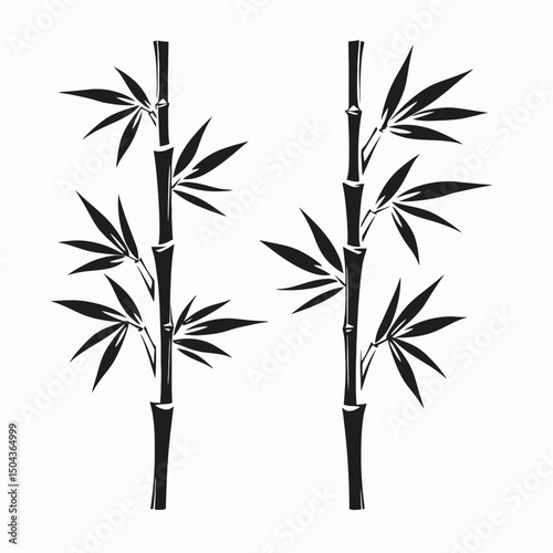 Bamboo vector illustration asian zen garden design black and white nature plant japan chinese botanical art stem stalk silhouette