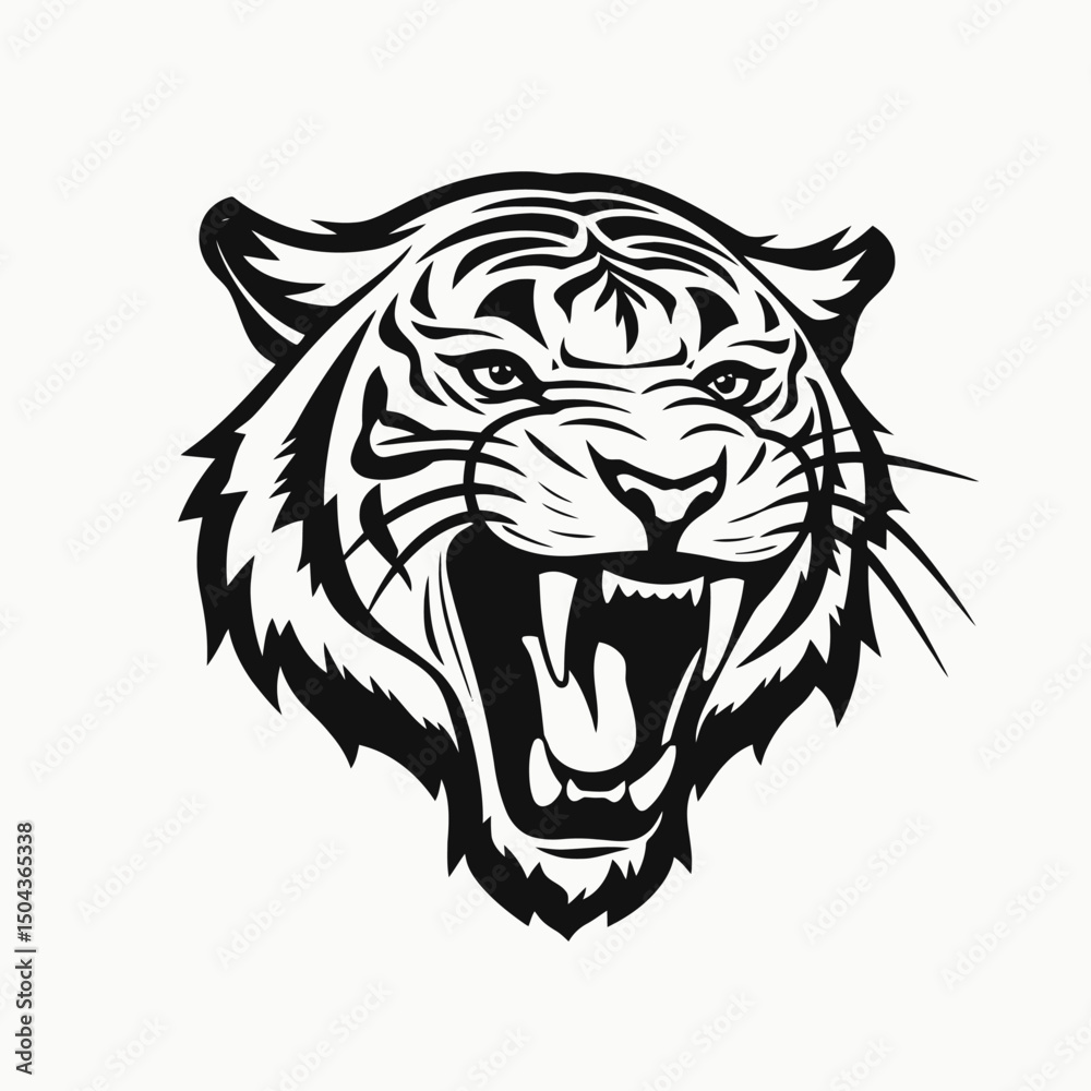 custom made wallpaper toronto digitalTiger head vector illustration animal wildlife feline predator roaring graphic design black and white art silhouette