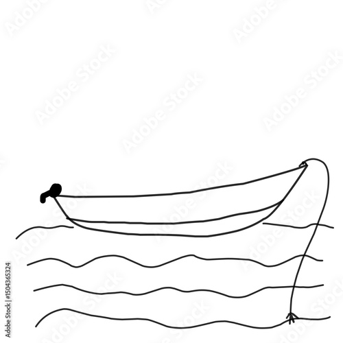 A simple line drawing of a boat over the sea