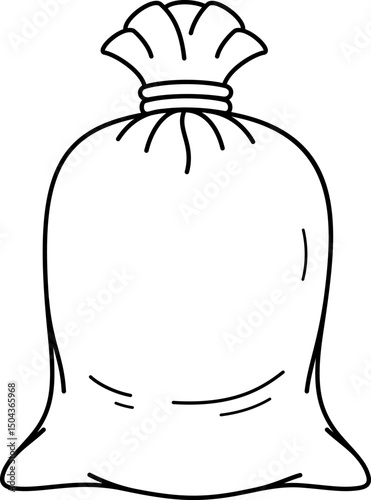 Simple line art illustration of a tied sack bag filled with mineral fertilizer granules, black outline icon on light background for agricultural and gardening use.
