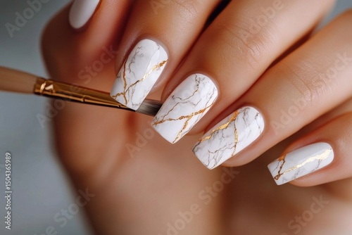 Elegant Marble Nail Design With Gold Accents for a Stylish Look