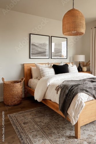 Cozy Modern Bedroom With Natural Elements and Soft Textures in a Serene Setting