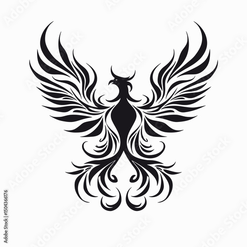 Phoenix bird tattoo design illustration graphic art mythical creature rebirth freedom black and white vector silhouette