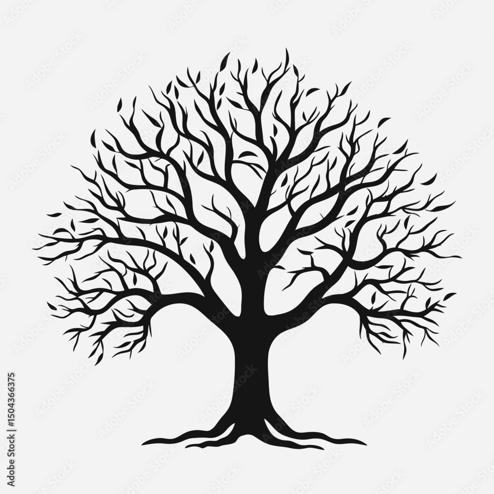 Fototapeta premium Black tree vector illustration silhouette design nature art tree branch tree trunk tree leaves tree shape