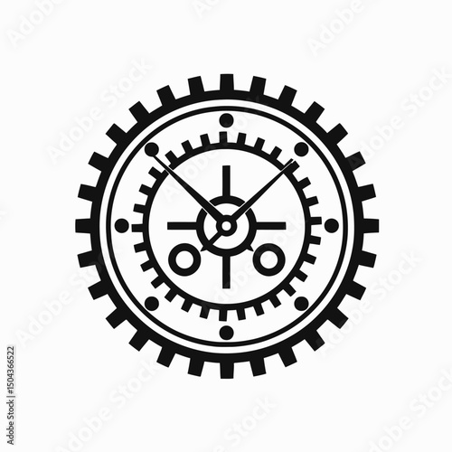 Clockwork gear mechanism time machine steampunk design vector illustration mechanical cogwheel watch black silhouette