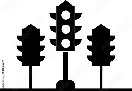 Traffic Signal With Three Lights Silhouette Vector