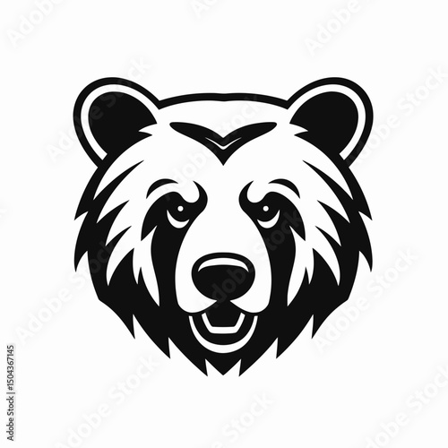Bear head logo black white animal illustration vector design grizzly mascot graphic icon symbol artwork  silhouette