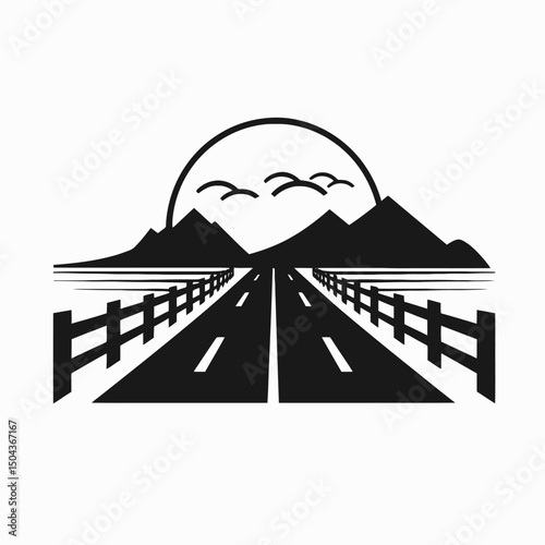 Road trip mountain landscape sunset travel adventure scenic highway journey nature outdoors vector graphic  silhouette