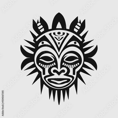 Tribal mask vector illustration african ethnic face design black and white graphic totem drawing art silhouette