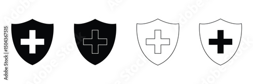 Medical health protection shield cross icons set. Protected shield concept eps 20. Vector Illustration .