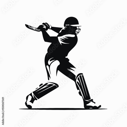 Cricket batsman silhouette sport player action game bat ball helmet pads gloves athletic competition