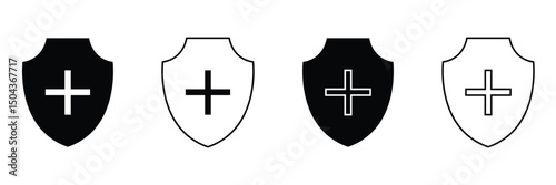 Medical health protection shield cross icons set. Protected shield concept eps 20. Vector Illustration .